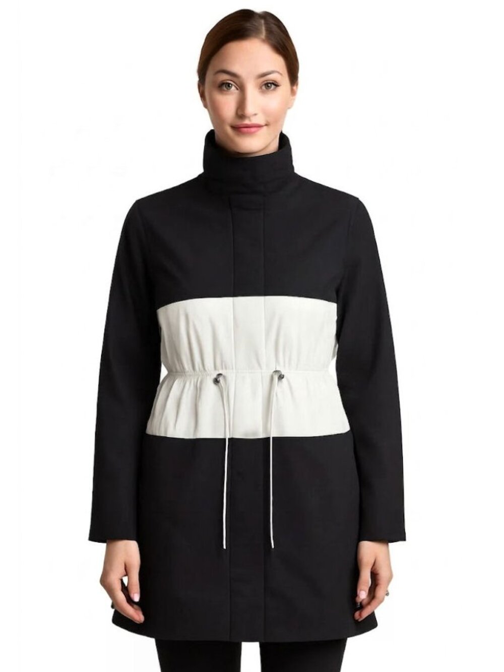 St. John Colorblock Windbreaker Raincoat Jacket Black & White, Womens Size Small